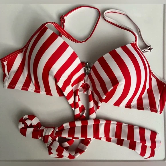 3pc American Flag Star Stripes Push Up Bikini Set with Sarong - Picture 4 of 14